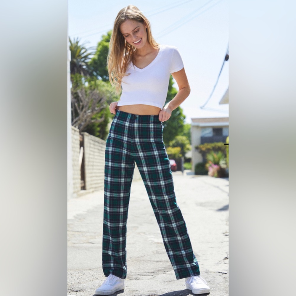 John Galt Green Plaid High Rise Kim Pants Sz 27